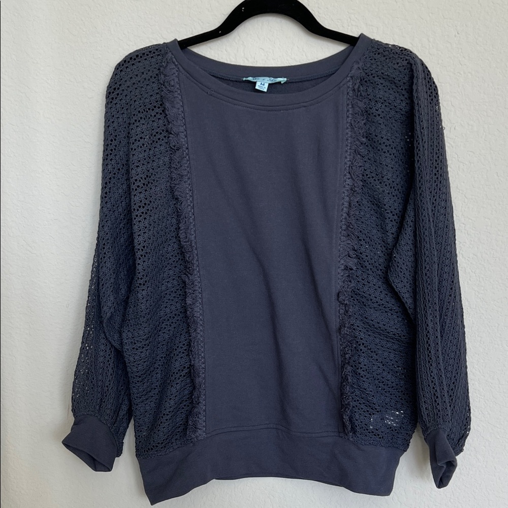 She + Sky Navy Blue Sheer Long Sleeve Top